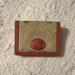 Coach Beige and Pink Salmon Compact Wallet